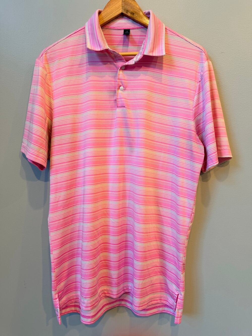 Adidas Primegreen Men's Golf Polo Shirt Pink White Striped Tech Size Medium